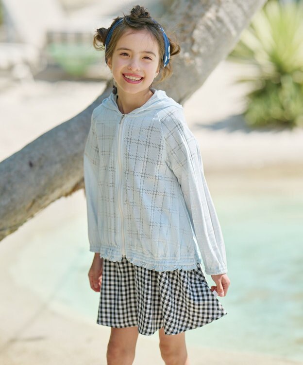 組曲 KIDS 【150-160㎝】【UVケア】オパールチェック パーカー サックスブルー系