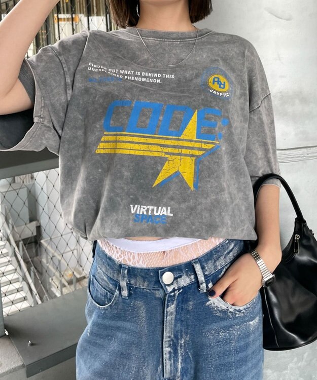 WEGO 【綿100%】ヴィンテージウォッシュグラフィックTシャツ 柄4