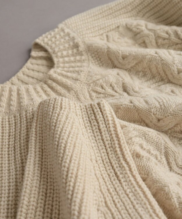 muuc 〈上質なシェットランドウール＆カシミヤ〉〈5種類の模様編み〉パッチワーク柄ケーブル模様編みセーター ベージュ