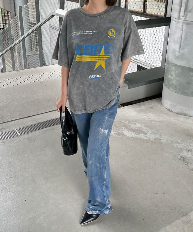 WEGO 【綿100%】ヴィンテージウォッシュグラフィックTシャツ 柄4