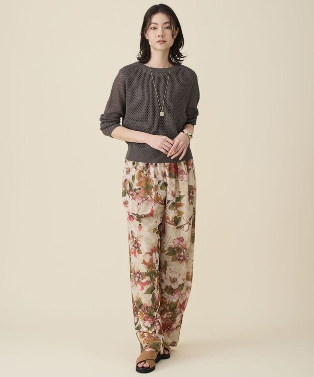 自由区 S 【SHIHOさん着用】リネンミドルゲージメッシュ ニット ブラウンラメ