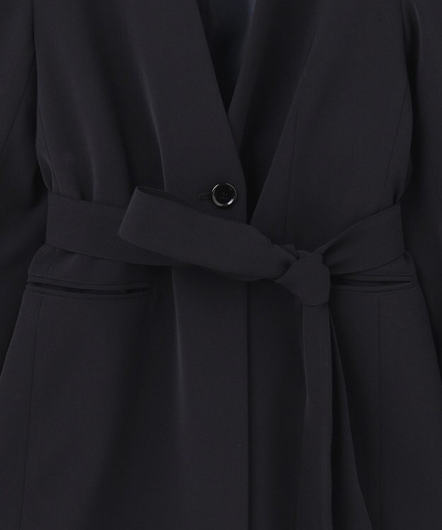 #Newans 【セレモニーにも】ベルト付ノーカラージャケット ネイビー系