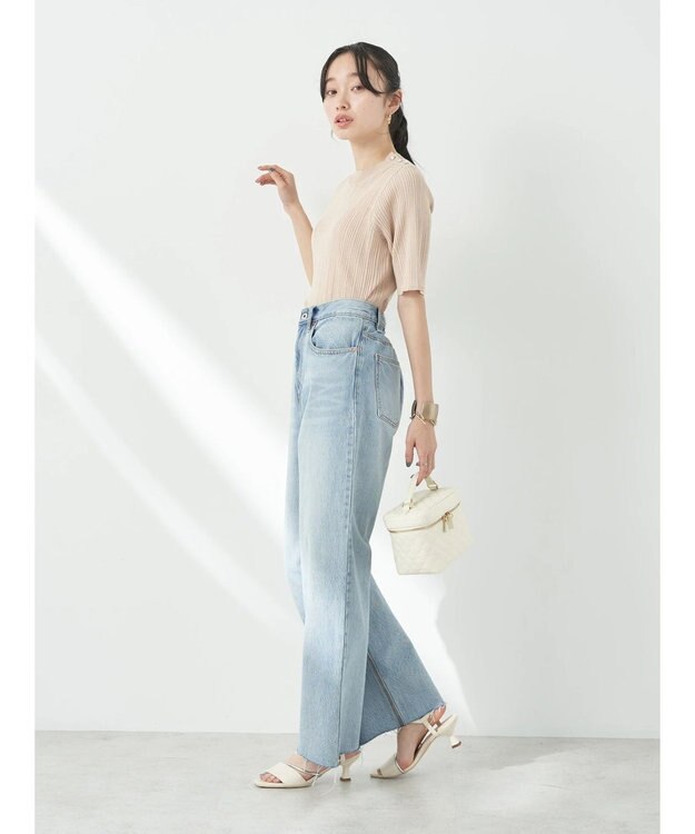 earth music&ecology ショルダーボタンリブニットプルオーバー Beige