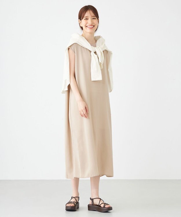 SHARE PARK LADIES ノースリーブ楊柳ワンピース キャメル系