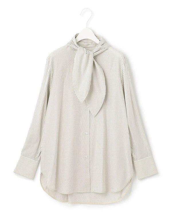 ICB 【洗える】CRySiタイプライター ボウタイ付きバンドカラーシャツ オフホワイト系柄