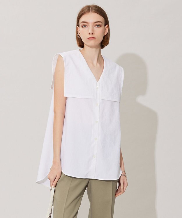 ICB 【洗える】ヴィンテージスパンブロード ビックカラーブラウス オフホワイト系