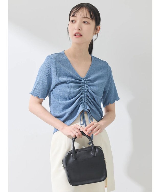 earth music&ecology ポコポコギャザードロストプルオーバー Grayish Blue