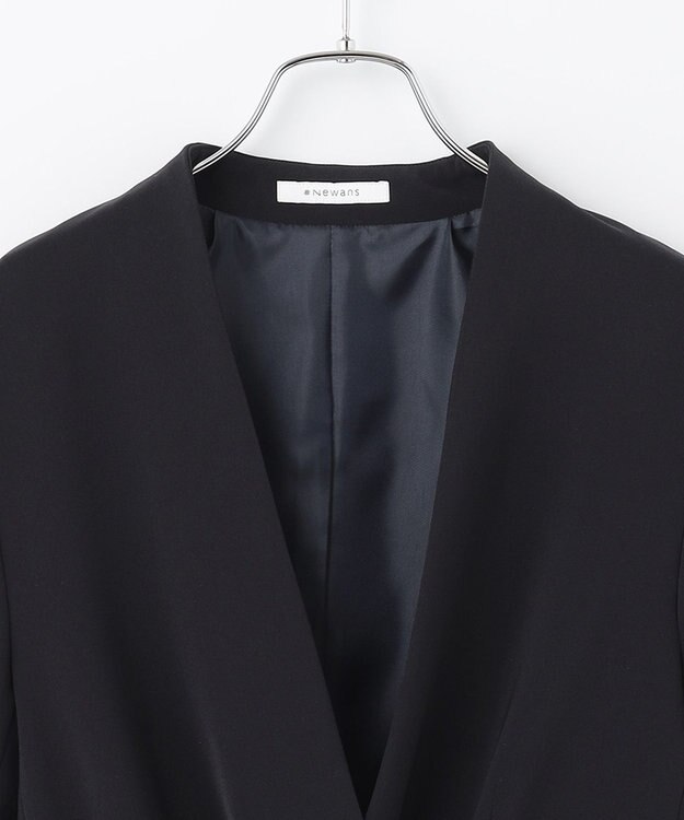 #Newans 【セレモニーにも】ベルト付ノーカラージャケット ネイビー系