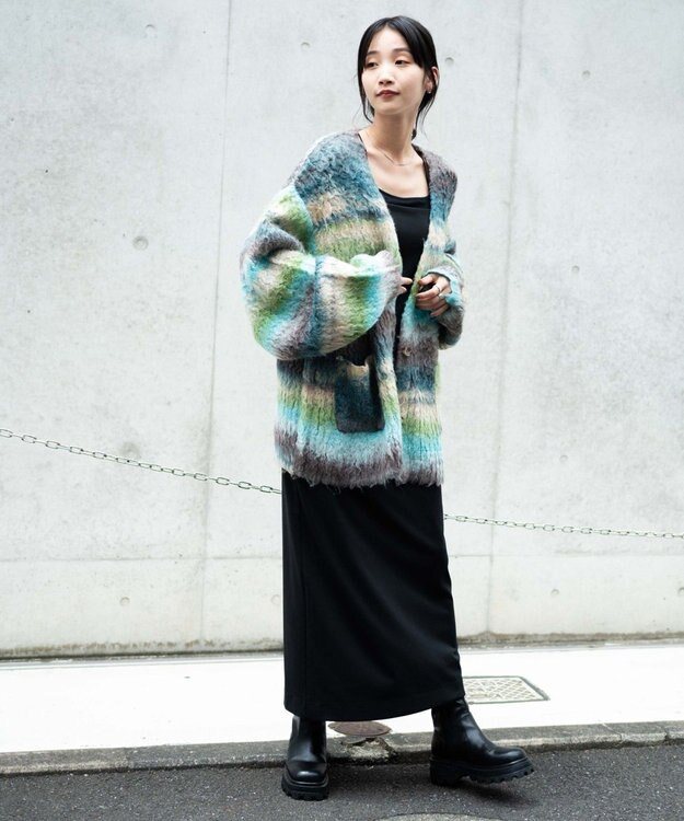 WEGO マルチボーダーブラッシュニットカーデ 柄2