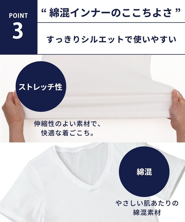 WACOAL MEN 綿混インナー Vネック ３分袖 しっかりあたたかい 保温性 肌側起毛 ストレッチ素材 逆三シルエット設計 メンズ GL5020 /ブロス ホワイト