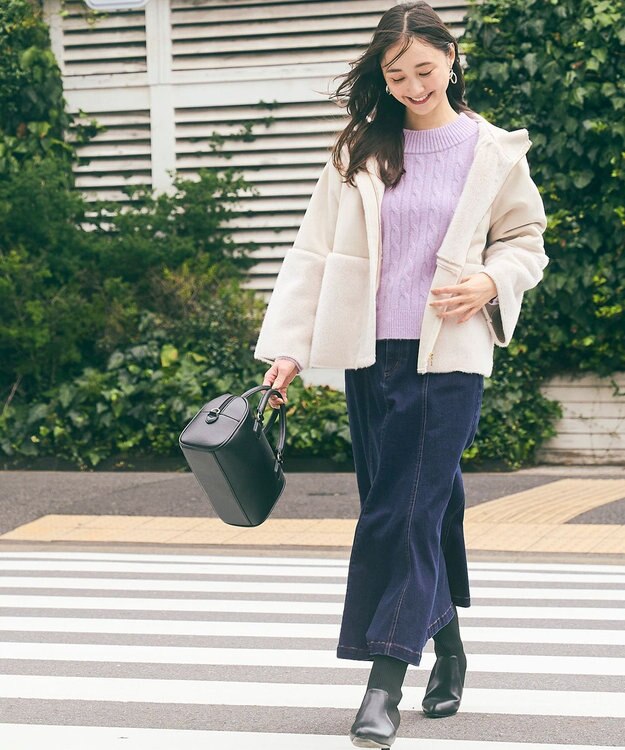 ANY SIS Luxuryフェイクムートン コート アイボリーベージュ