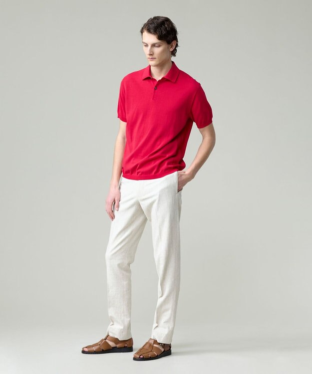 J.PRESS MEN 機能×縫製₌快適な着心地 「高見え」ニットポロ【接触冷感 / 洗える】ホールガーメントニット ポロシャツ レッド系