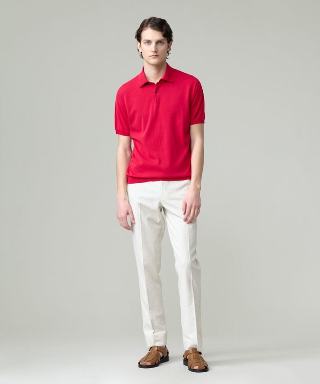 J.PRESS MEN 機能×縫製₌快適な着心地 「高見え」ニットポロ【接触冷感 / 洗える】ホールガーメントニット ポロシャツ レッド系