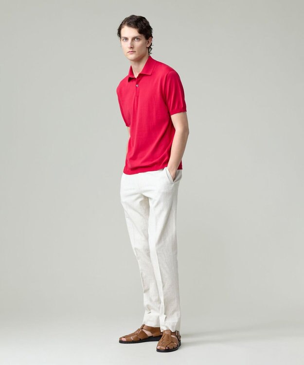 J.PRESS MEN 機能×縫製₌快適な着心地 「高見え」ニットポロ【接触冷感 / 洗える】ホールガーメントニット ポロシャツ レッド系