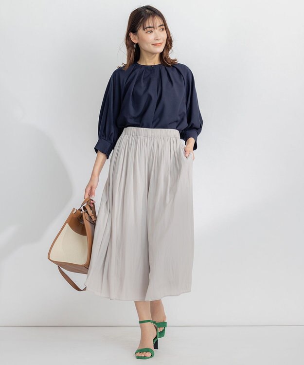 組曲 S 【WEB限定】シアーカルゼ ドルマンスリーブ ブラウス ネイビー系