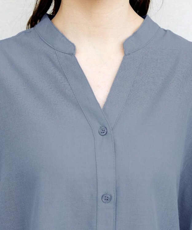 Tiaclasse 【洗える】リネンミックススキッパーシャツワンピース サックス