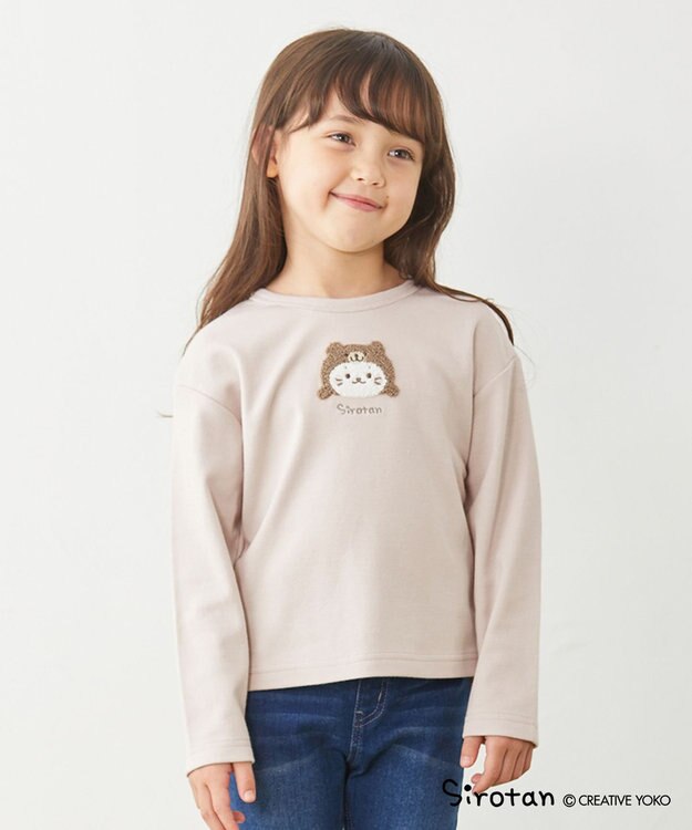 ANY KIDS 【しろたん×any FAM】しろたんサガラ刺繍長袖Tシャツ ベージュ