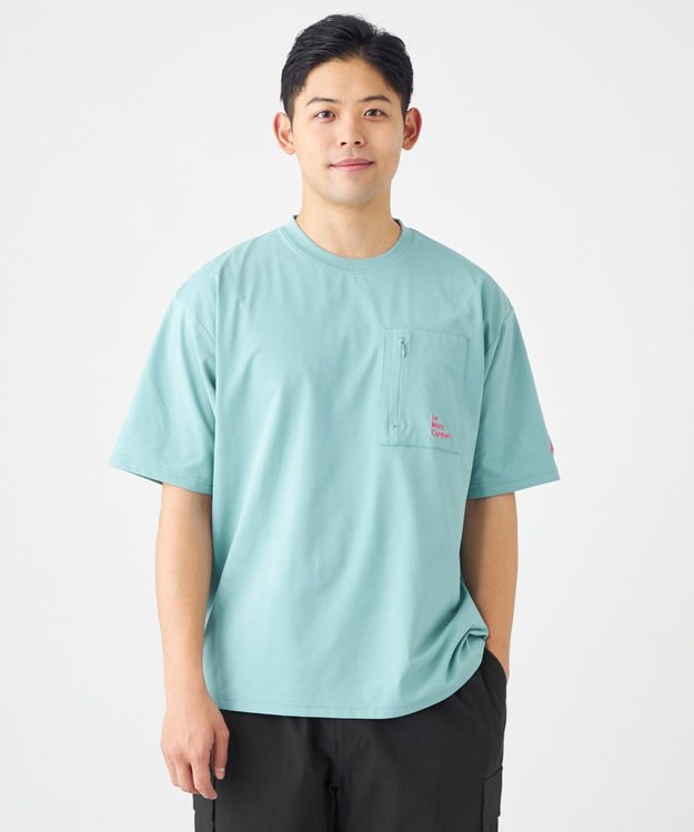 SHARE PARK MENS 【UVカット・吸水速乾・ストレッチ・軽量 】バックプリントポケットTシャツ（L・XLサイズ） サックスブルー系
