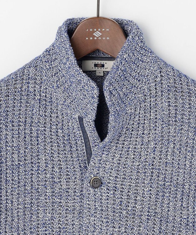JOSEPH ABBOUD 【エコ素材和紙使用・日本素材】和紙杢メッシュクルーネック ニットジャケット ダルブルー系