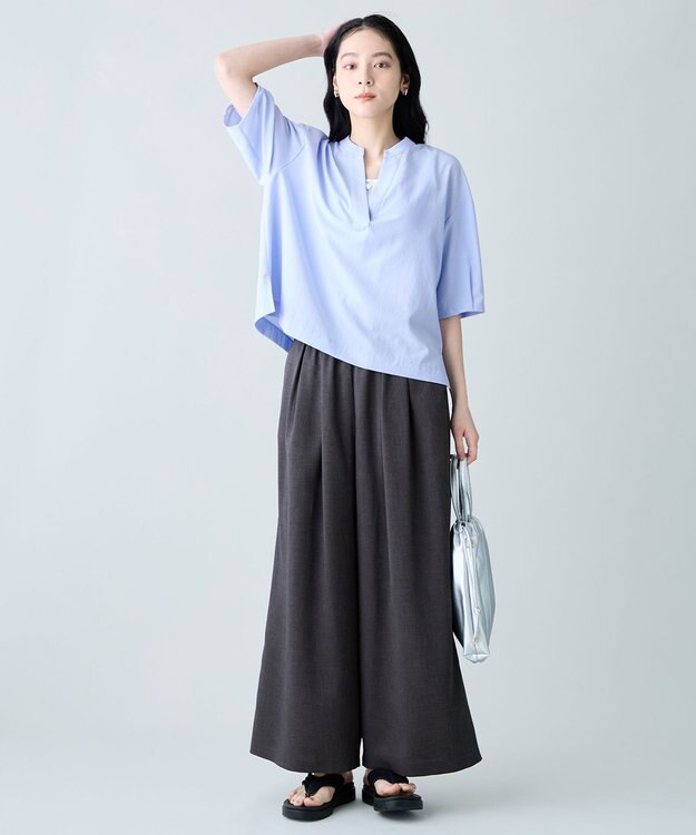 ANY 楽映えスキッパーブラウス ライトブルー