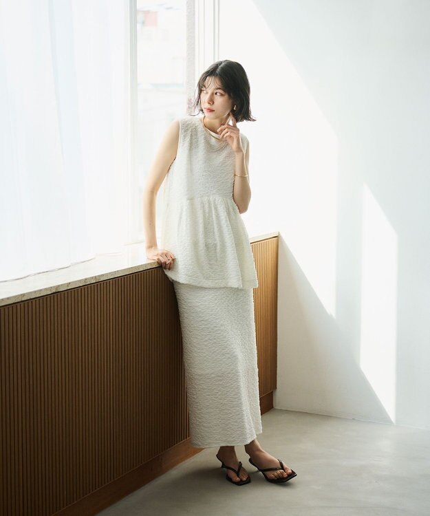 #Newans 【金子綾さんインスタライブご紹介アイテム】（セットアップ可能）ふくれジャガード タイトスカート ホワイト