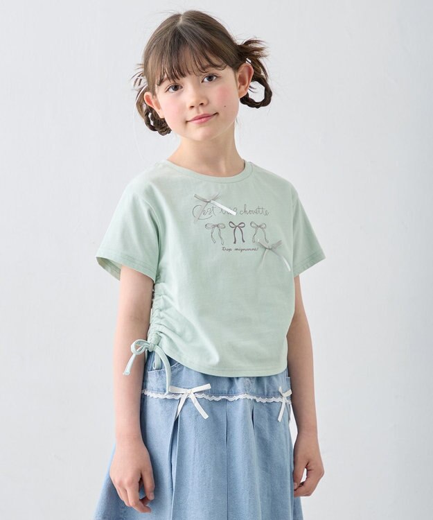 ANY KIDS 【洗濯機可能】ドロスト 裾リボンTシャツ ミント