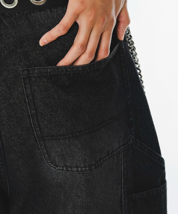 WEGO 【ユニセックス着用ITEM】ダブルニーデニムショーツ デニムブラックソノタ