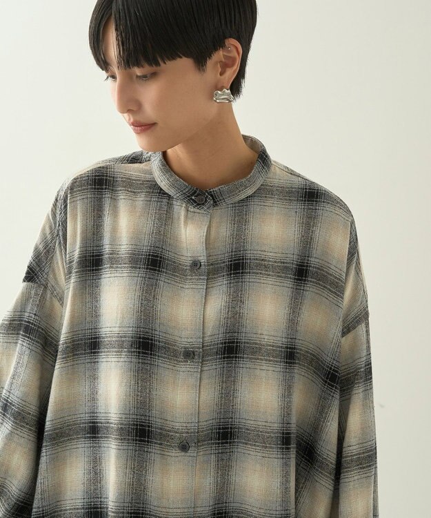 AMERICAN HOLIC バンドカラーチェックシャツワンピース Check Gray