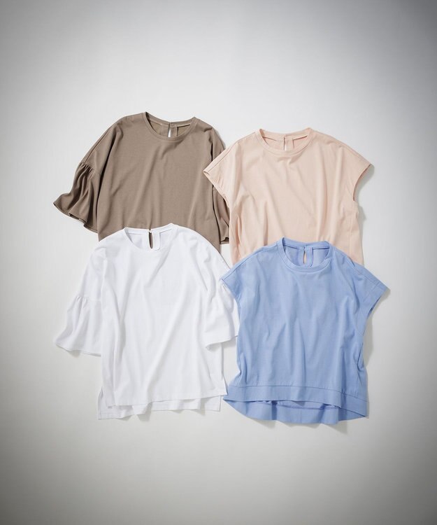 組曲 【汗ジミ防止・撥水】GIZAプレーティング天竺 袖フレア Tシャツ アイボリー系