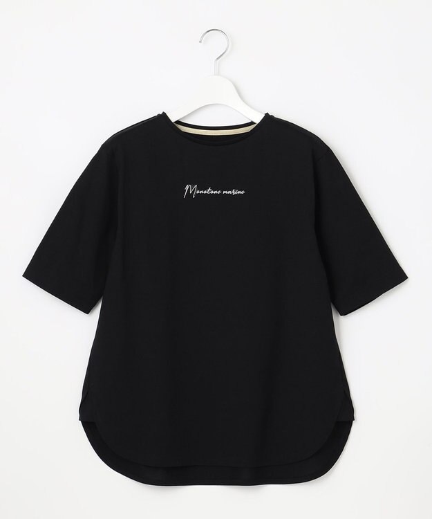 自由区 L 【洗える】Marine半袖 ロゴTシャツ ブラック×オフ刺繍