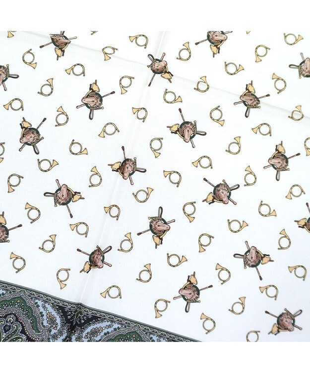 Marca 【伝統横濱スカーフ】ホルン  小判 シルクツイル スカーフ ブラック×グリーン