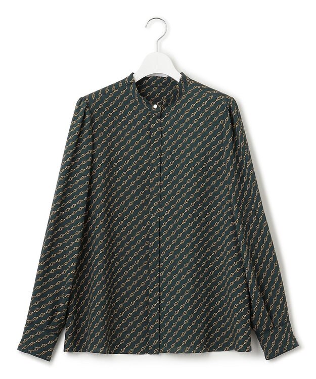 23区 【洗える】Ratti チェーンモチーフ ボウタイ ブラウス ダークグリーンプリント