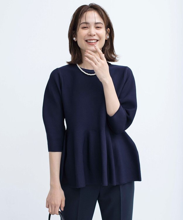 組曲 【WEB限定】スポンディッシュペプラム ニット ネイビー系