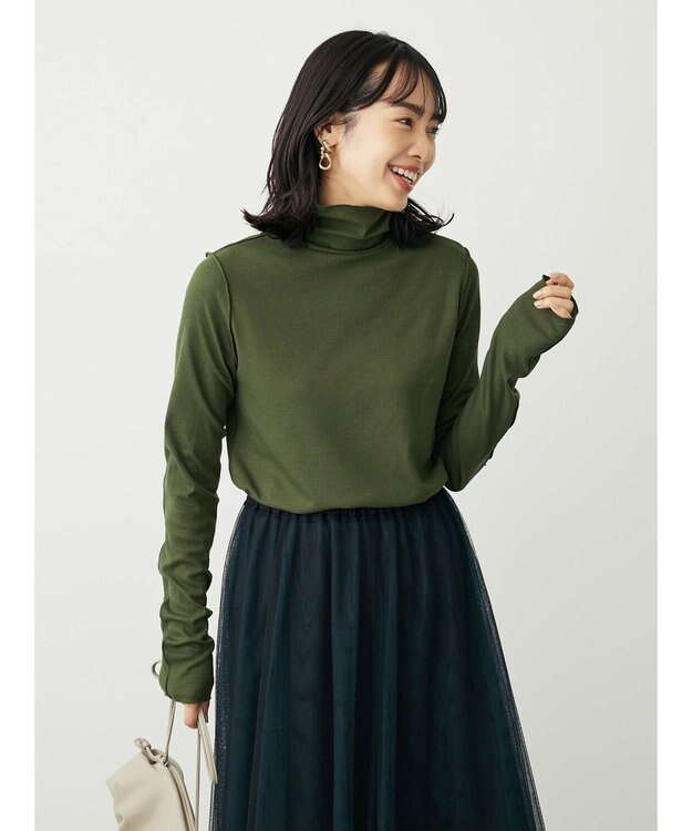 Green Parks カットリブタートルネックプルオーバー Dark Green