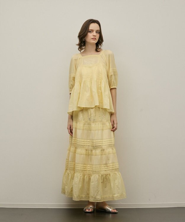 GRACE CONTINENTAL レースコンビピンタックブラウス イエロー