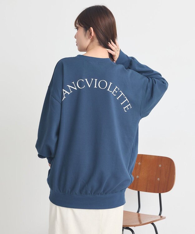 earth music&ecology サイドリブロゴスウェット Blue Green