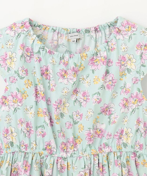 ANY KIDS プリント サマー ワンピース ミント×花柄