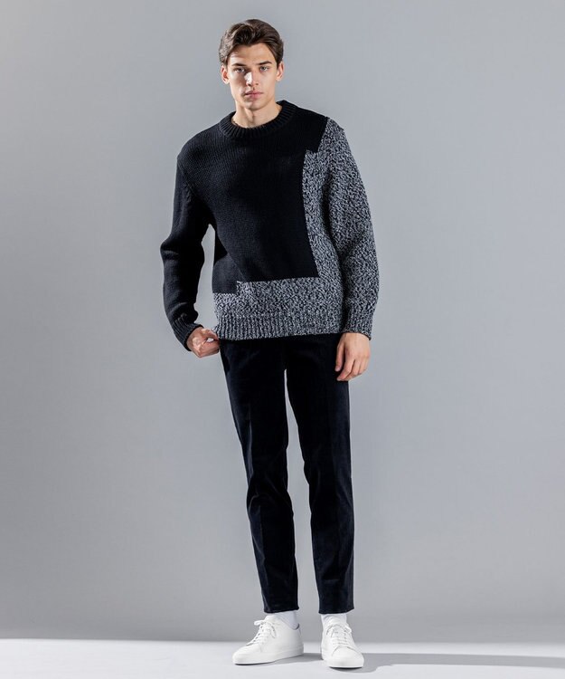 JOSEPH HOMME メリノコントラスト　ローゲージニット　 ブラック系5