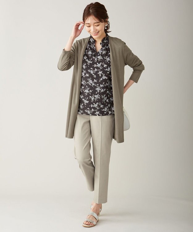 J.PRESS LADIES S 【シワになりにくい】コットンフィッティーシャーク テーパードパンツ ベージュ系