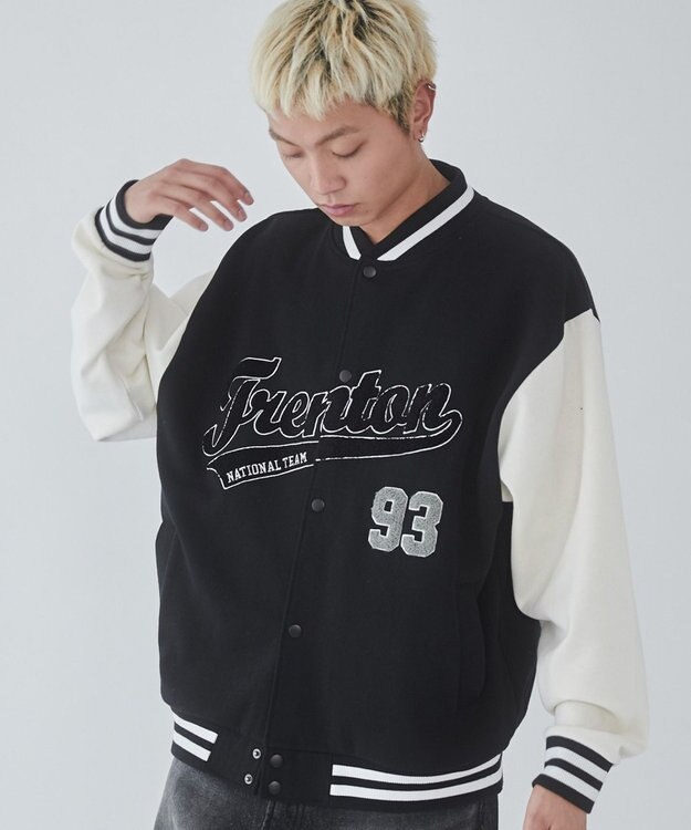 WEGO 【ユニセックス着用ITEM/MLサイズ展開】サガラワッペンスウェットスタジャン ブラック