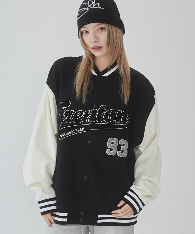 WEGO 【ユニセックス着用ITEM/MLサイズ展開】サガラワッペンスウェットスタジャン ブラック