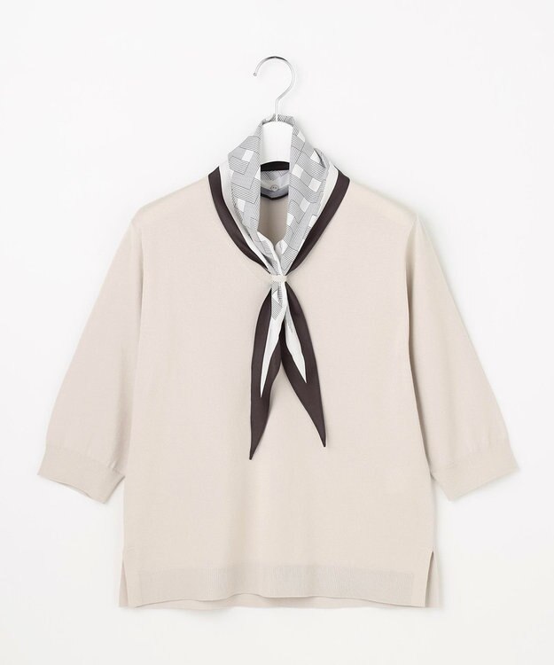 J.PRESS LADIES S 【2WAY・シーンレスに活躍】SCARF KNIT Vネック ニット グレージュ×ブラウンスカーフ系