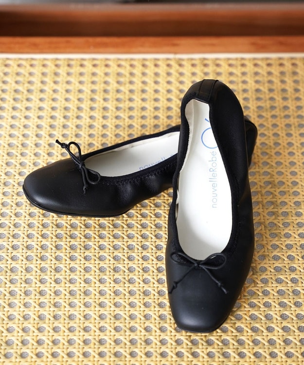 nouvelleRobe Oū サイズ追加【本革・高反発】Square スクエアトゥ バレエシューズ ブラック