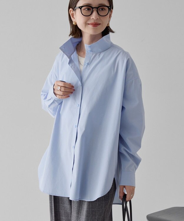 AMERICAN HOLIC イージーケアハイネックシャツ Sax