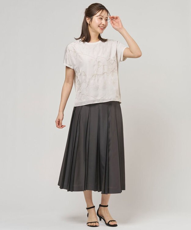 J.PRESS LADIES L エアリースパンボイル プリーツ スカート スレートブラウン系