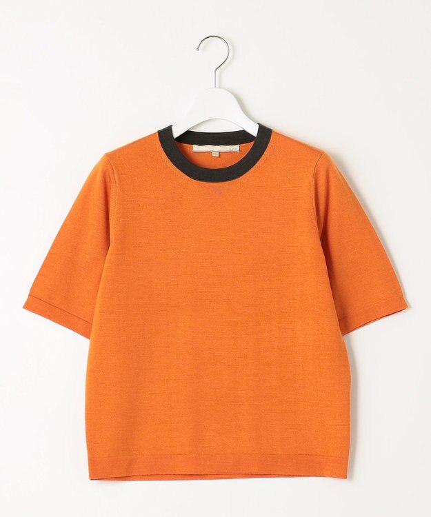 自由区 L 【アンサンブル対応・洗える】ウールシルク5分袖 ニット ビタミンオレンジ