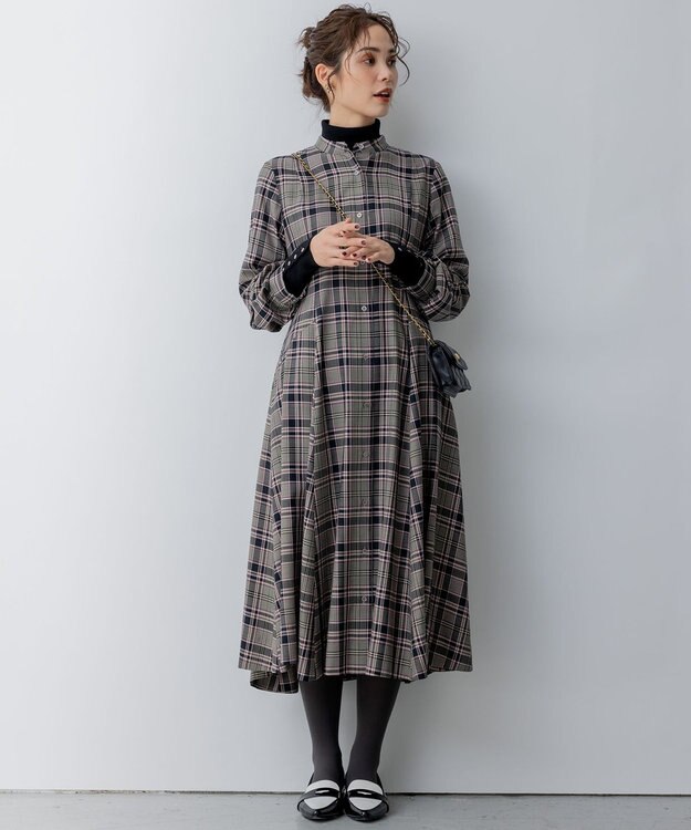 組曲 L シアーツイルチェック ワンピース ベージュ系3