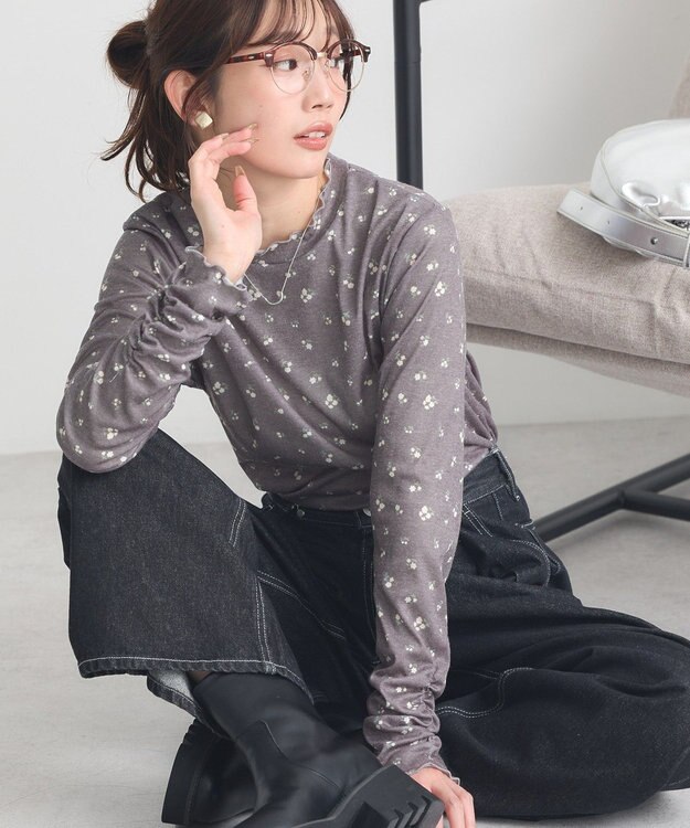 earth music&ecology ハイネックフラワーメロープルオーバー Light Gray