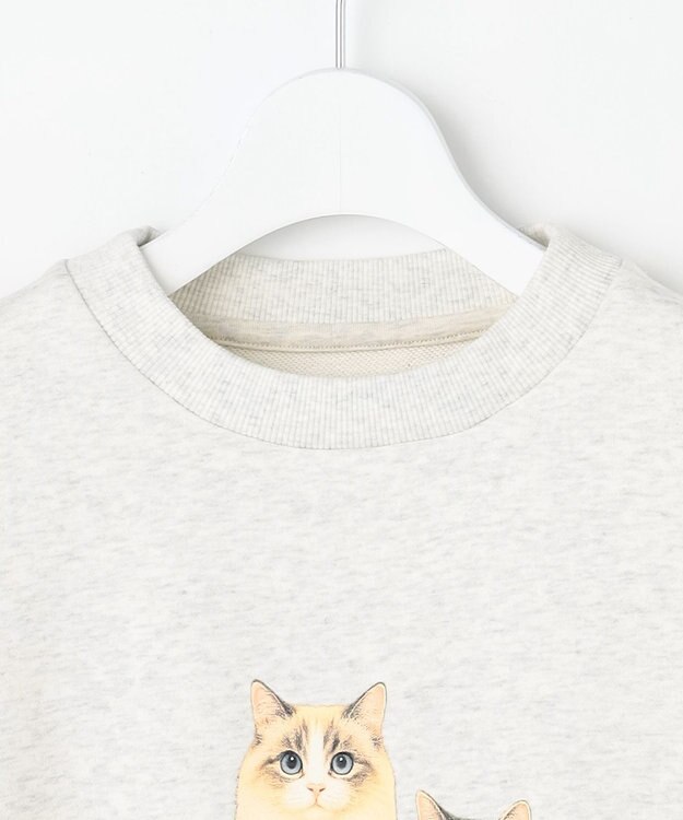 Feroux 【猫カフェMOCHAコラボ】猫ちゃんプリント トレーナー ライトグレー系