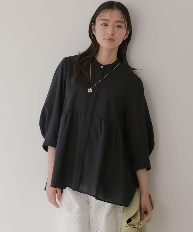 組曲 ニューリヨセルシャーティングペプラム ブラウス ネイビー系